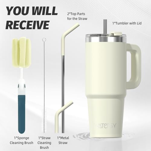 20 oz Tumbler with Handle,Tumbler with Lid and Straw,Double Wall Insulated Cup Stainless Steel Travel Mug(Cold for 34 Hours),Water Bottle for Iced Tea,Coffee,Cold Beverages(Cream White)
