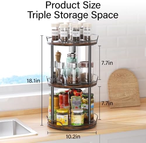 3-Tier Lazy Susan Spice Rack, 10'' Rotating Turntable for Cabinet