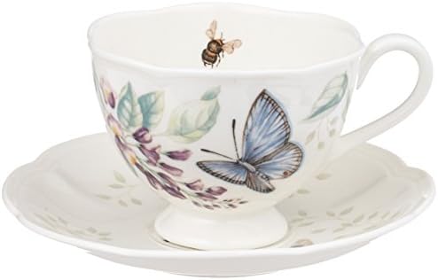 Lenox Butterfly Meadow Blue Porcelain Tea Cup and Saucer Set, 8 Ounces (Pack of 12)