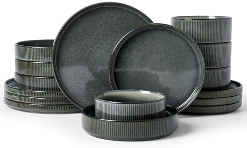 Famiware Star Stoneware Dinnerware Sets with Pasta Bowls, 16pc Dishes for 4