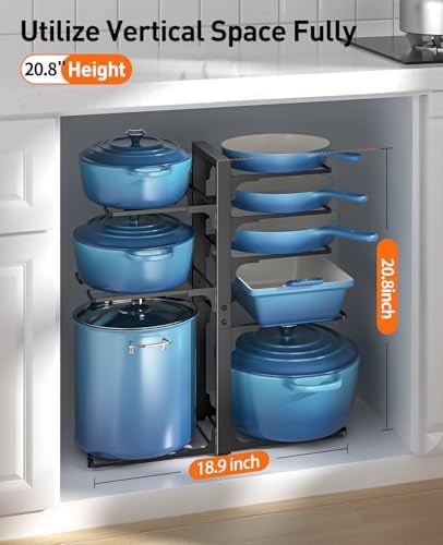 ORDORA Pots and Pans Organizer Under Cabinet 20.8", 8-Tier Adjustable Black