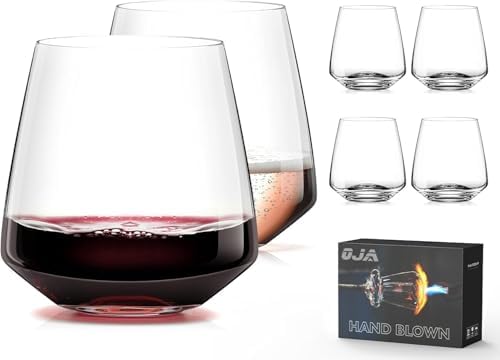 OJA Wine Glasses Set, Crystal Stemless Red Wine Glass, Set of 6, 13.5 oz