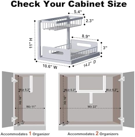 REALINN Under Sink Organizer, L-Shaped 2 Tier Pull Out Cabinet Organizer