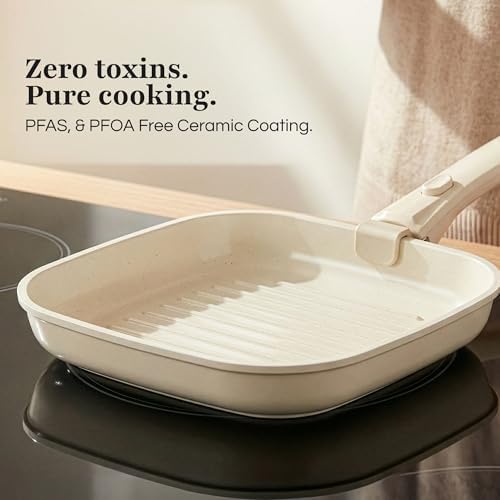 Gourmetific® Grill Pan [FOR INDOOR COOKING] - Non-Stick Square Frying Pan for Stove Tops & other Cooking Tops - Perfect for Grilling Steak, Bacon & Grilled Cheese - Non-Toxic Aluminum Pan (Pink)