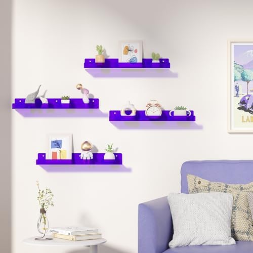upsimples 4 Pcs 15" Acrylic Shelves for Wall Decor and Display, Purple