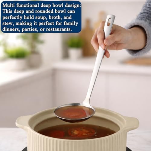 Berglander Kitchen Ladle Spoon and Spaghetti Spoon Set 2 pieces, Pasta Spoon Stainless Steel Kitchen Utensils for Cooking, Stirring, Serving Spaghetti, Soup, Sauce, Dishwasher Safe