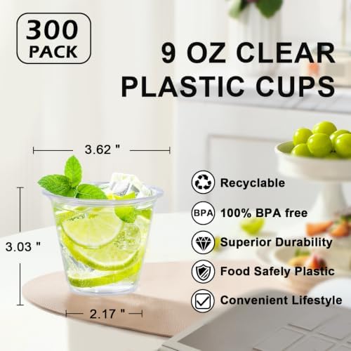 Lamosi 300 Pack 9 oz Clear Plastic Cups, Disposable Cups