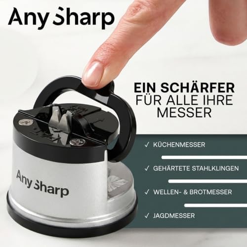 AnySharp – GLOBAL – Easy to Use, Hands Free Knife Sharpener - Silver