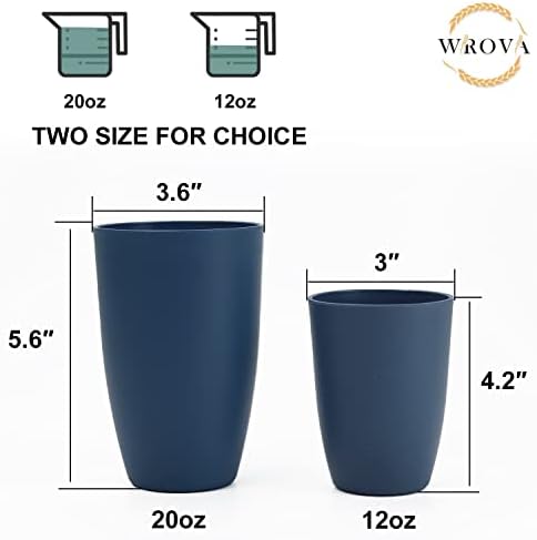 Wrova Wheat Straw Cups 6 PCS Good Alternative to Plastic Reusable Cups 20 oz Unbreakable Drinking Cup Reusable Dishwasher Safe Water Plastic Glasses Navy Blue