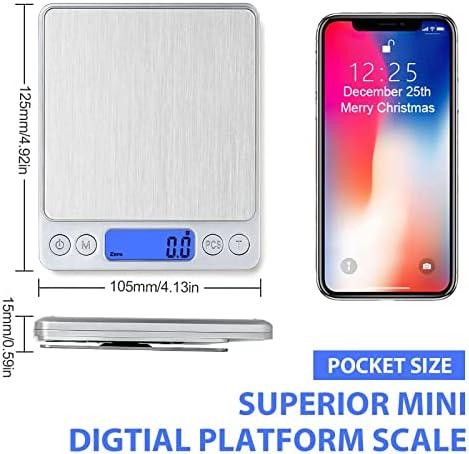 Food Scale, Rechargeable Kitchen Scale with Trays 3000g/0.1g, Mini Scale with Tare Function Digital Scale Grams and Ounces for Weight Loss, Dieting, Cooking, Meal Prep, Coffee, Jewelry
