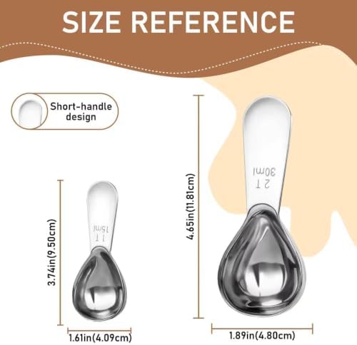 2 Pack Silver Coffee Scoop Set, 1 & 2 Tbsp Stainless Steel for Coffee