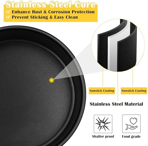 E-far Cake Pan Set of 3(4/6/8 Inch), Nonstick Stainless Steel Cake Pans