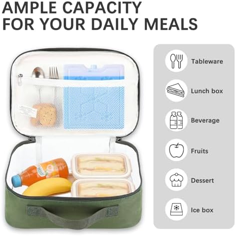 FlowFly Kids Lunch box Insulated Soft Bag Mini Cooler Back to School Thermal Meal Tote Kit for Girls, Boys, Green