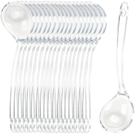 Large Plastic Serving Spoons,Disposable Heavy Duty Serving Spoons,Long Handle Scoop Soup Rice Ladle for Party Catering Buffet Restaurant,20 Pieces (Clear)