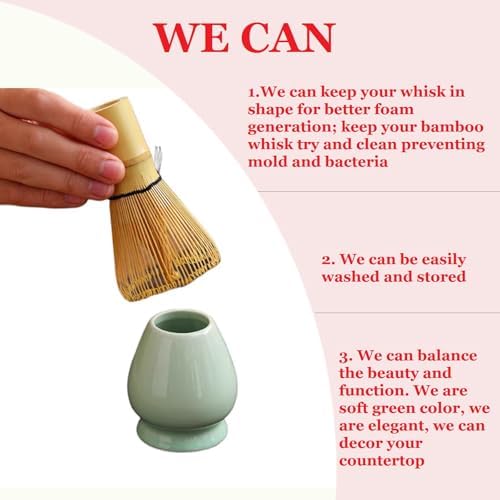 Ceramic Matcha Whisk Holder Stand for Bamboo Matcha Chasen (Green)