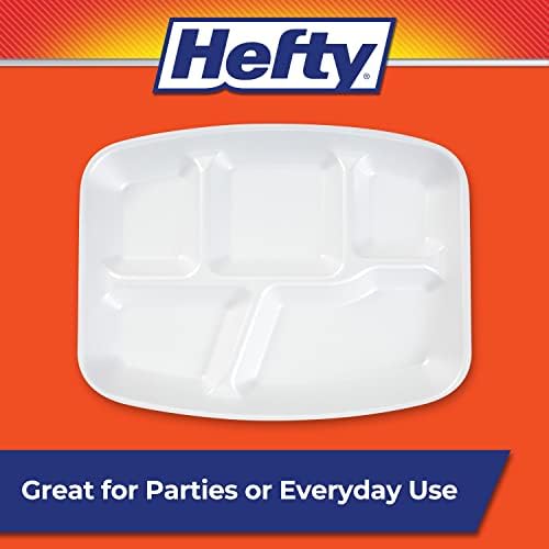 Hefty Everyday Soak-Proof Foam Compartment Tray, White, 9x11 Inch, 40 Count
