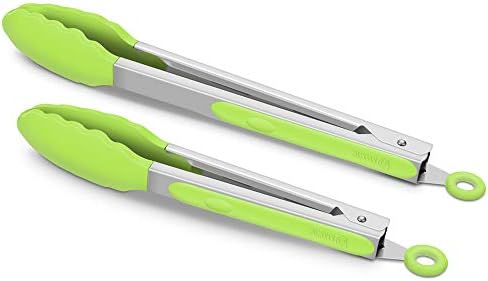 2 Pack Silicone Kitchen Tongs, 9 & 12 Inch, Stainless Steel, Light Green