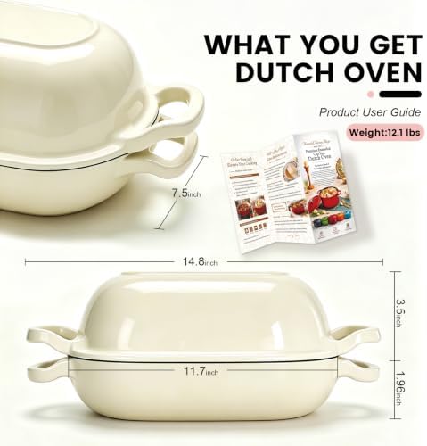 Oval Cast Iron Dutch Oven, Sourdough Bread Baking Pan with Lid, White