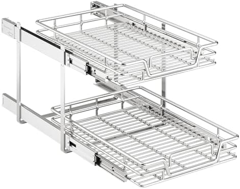 2-Tier Kitchen Cabinet Pull Out Shelf and Drawer Organizer Slide Out Pantry Storaqe Basket in Multiple Sizes (19" W x 21" D)