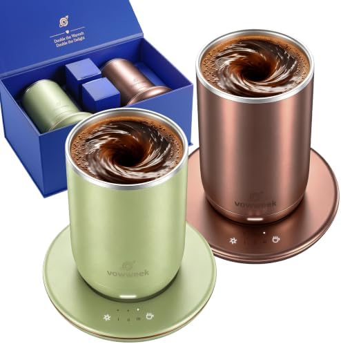 Self Stirring Coffee Mug Set of 2, 10 oz Heated Mugs with Magnetic Stirring