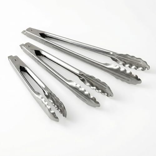 EDLUND 3-Pack Tong Set – Commercial Grade Stainless Steel Tongs (7", 9", 12"), Heavy Duty Grip, Locking Mechanism, Made in USA