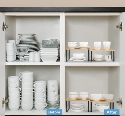NEX Bamboo Cabinet Organizer Shelf, Kitchen Counter Shelves Set of 4