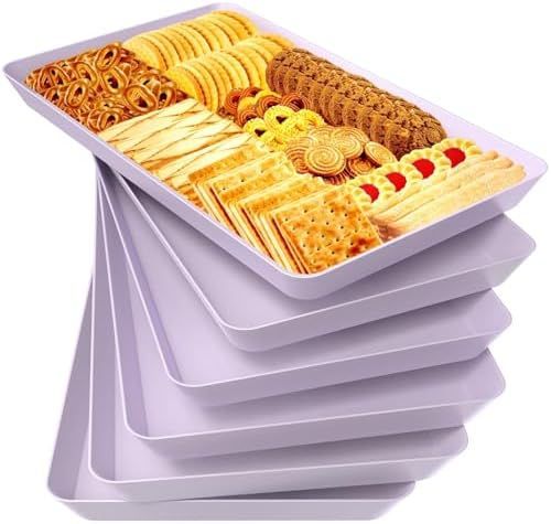 WOWBOX 6 pcs Serving Tray for Entertaining, Serving Platters for Snacks, Fruit, Cookies, Dessert, Reusable Plastic Trays for Serving Food and Pantry Organization in Kitchen & for Parties, (Purple)