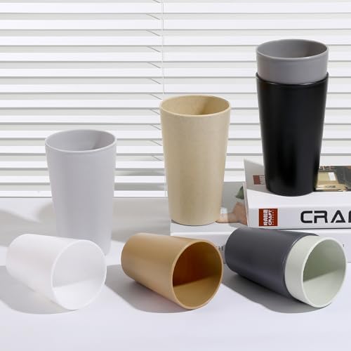 HEYCOME Set of 16 Wheat Straw Cups, 16 Pcs 20 oz Unbreakable Drinking Cups, Reusable Plastic Cups Sets, Water Glasses Tumblers, Microwave & Dishwasher Safe, Bpa Free, 4 Colors