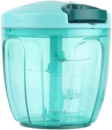 Ourokhome Manual Food Processor Vegetable Chopper, Portable Hand Pull String Garlic Mincer Onion Cutter for Veggies, Ginger, Fruits, Nuts, Herbs, etc., 900ml, Blue