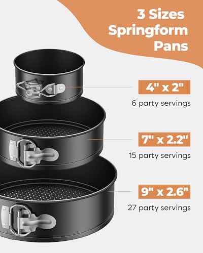 Kootek Cake Pan Set of 3, Springform Pans 4, 7, 9 Inch, 50 Parchment Paper