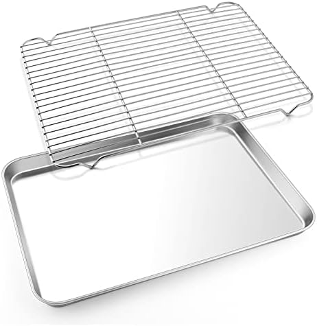 E-far Cookie Sheet with Rack Set, 18”x13” Baking Pan for Oven Roasting