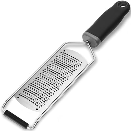 Upgraded Lemon Zester & Cheese Grater, Food Grade Stainless Steel None-Slip Hand Fine Grater for Garlic, Ginger, and Chocolate, Durable and Easy-To-Clean（Dishwasher Safe）