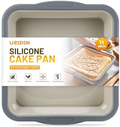 7x7 Silicone Square Cake Pan with Metal Reinforced Edge, Nonstick Brownie Baking Pan, BPA Free, Oven Safe Flexible Silicone Mold, Suitable for Making Cakes, Brownies, Bread, Pie, Lasagna