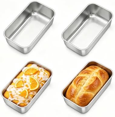 TeamFar Mini Loaf Pan, 4 PCS Stainless Steel Loaf Pans for Baking Bread
