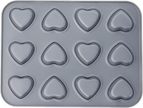 Fox Run Mini Heart Muffin Pan, 12-Cup, Preferred Non-Stick, Gray