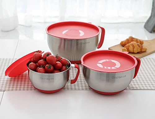 Rorence Stainless Steel Mixing Bowls Set with Lids,1.5,3 & 5 Qt,Red