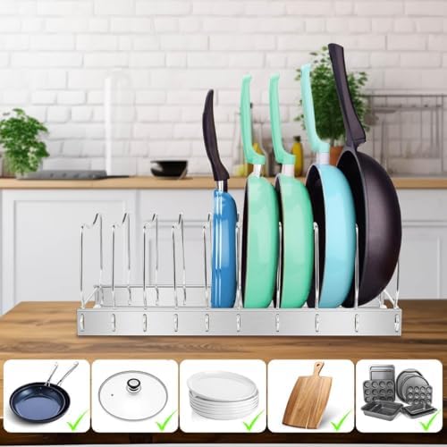 2Pack Lid Organizer Pot Lid Organizer Detachable and Adjustable Pots and Pans Organizer for Kitchen Cabinet Storage for Pots and Pans, Cutting Boards, Cooking Utensils