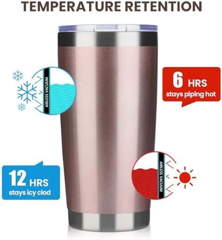 MEWAY 20oz Tumbler 4 Pack Double Wall Vacuum Insulated Travel Mug Bulk, Stainless Steel Tumblers with Lid and Straw, Durable Powder Coated Coffee Cups for Cold & Hot Drinks (Rose Gold, 4)