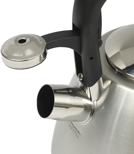 Mr. Coffee Hartbay 2.4 Quart Whistling Tea Kettle, Large Stainless Steel Stovetop Kettle, Durable Fast-Boil Tea Pot