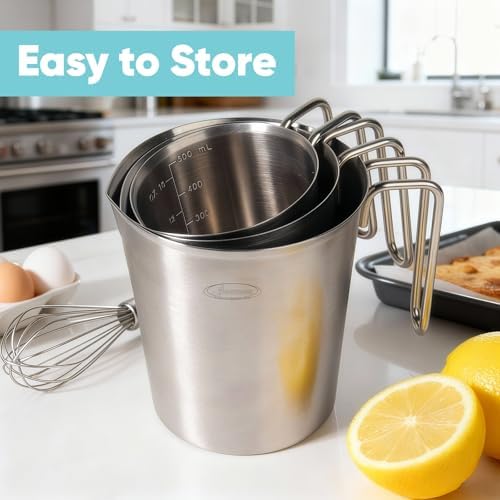 Newness 3-Pack Stainless Steel Measuring Cups Set, Metal Measuring Cup