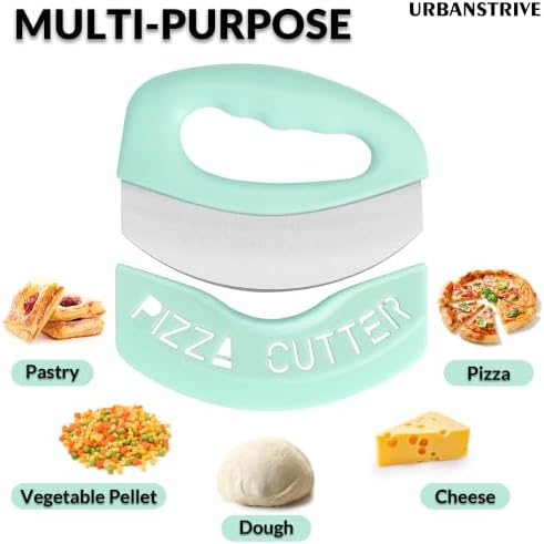 Urbanstrive Heavy Duty Stainless Steel Pizza Cutter with Cover, Super Sharp Blade Pizza Knife Pizza Cutter Rocker, Perfect Kitchen Gadgets for Pizza Cutting Home Essentials (Mint Green)