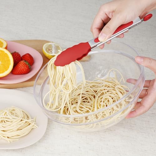 HOTEC Small Silicone Kitchen Tongs 7-Inch Mini Serving Tongs, Set of 3