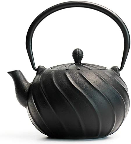 Tea Kettle, TOPTIER Japanese Cast Iron Teapot with Infuser, Cast Iron Tea Kettle Stovetop Safe, Wave Design Teapot Coated with Enameled Interior for 30 Ounce (900 ml), Midnight Black