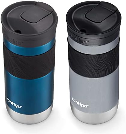 Contigo Byron 2.0 Snapseal Insulated Stainless Steel Travel Mug with Grip, 16oz, Blueberry Satin & Gold Morel (Pack of 8)