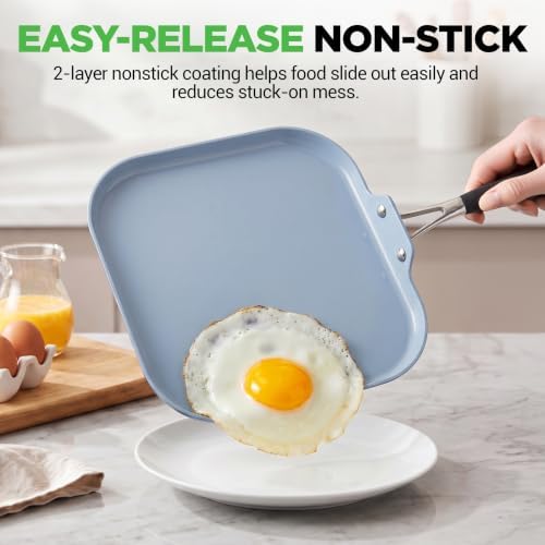 NutriChef 11-Inch Square Griddle Pan | Nonstick with Induction Base