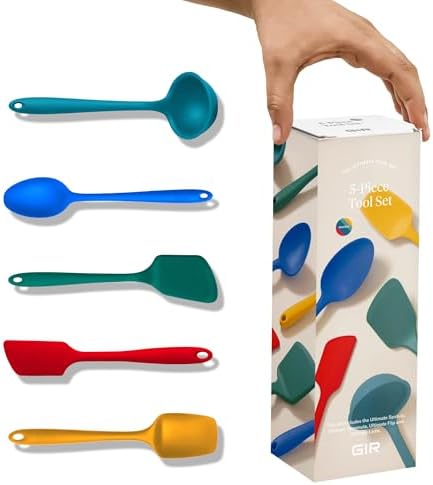 GIR: Get It Right 5-Piece Silicone Ultimate Kitchen Utensils Set - Ladle, Spatula, Flip, Spoon & Spoonula - Non-Toxic Cooking Utensils for Nonstick Cookware, Cooking and Baking - Madrid