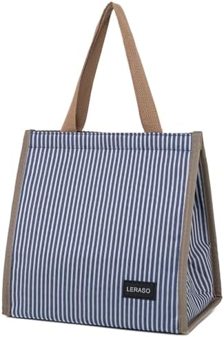 Insulated Lunch Bag for Work, 10.2"x5.9"x10.2" Oxford Waterproof Lunch Tote, Thermal Lunch Box for Office, Picnic & Outdoor, Blue and White Striped Canvas Tote Bag
