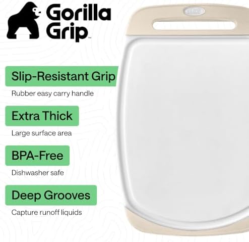 GORILLA GRIP BPA-Free Reversible Kitchen Cutting Board, Set of 3, Almond
