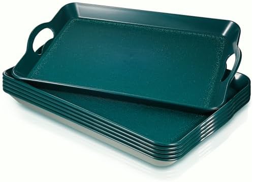 Kathfly 6 Pack 16" x 11" Serving Trays with Handles, Plastic Tray, Green