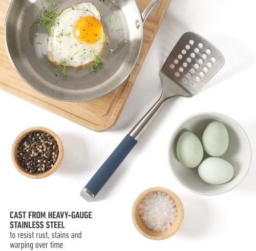 Calphalon Slotted Turner, Kitchen Flipping Spatula, Slotted Spatula, Stainless Steel Turner with Silicone Heat Resistance Handle, Nonstick-Safe Spatula for Draining and Flipping (Navy)
